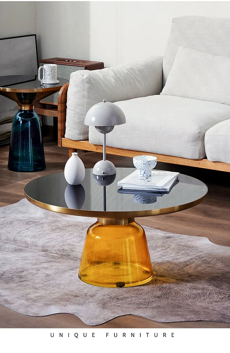 Nordic Living Room Household Tempered Glass Sofa Light Luxury Coffee Table Combination Colorful Round Creative Storage Tables