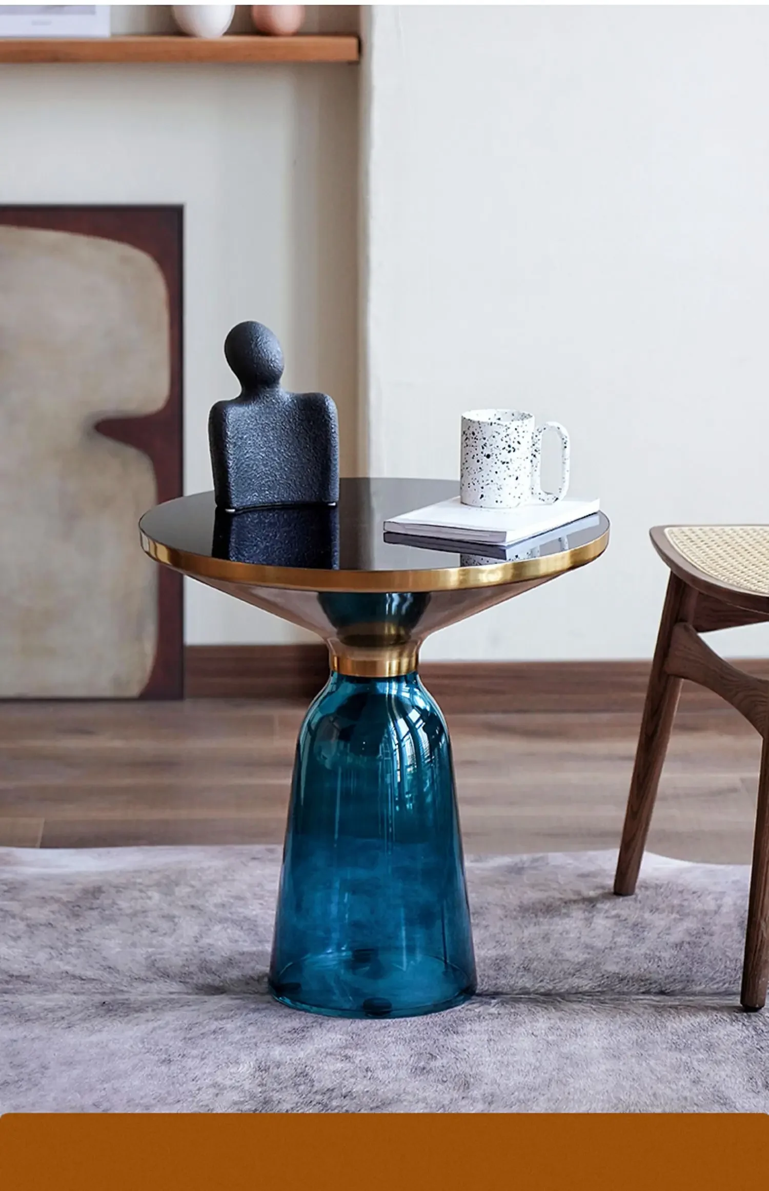 Nordic Living Room Household Tempered Glass Sofa Light Luxury Coffee Table Combination Colorful Round Creative Storage Tables