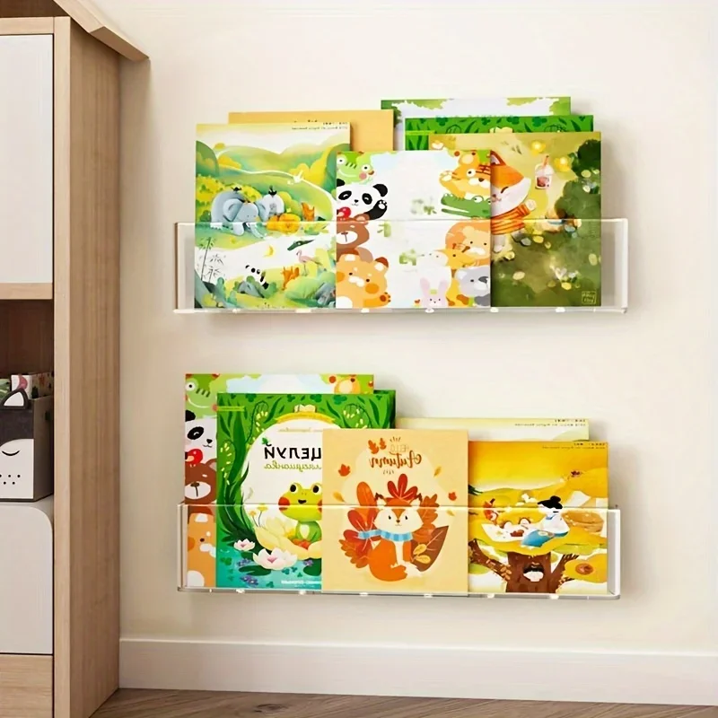 Space-Saving No-Drill Wall Bookshelf Adjustable Corridor Storage Shelf with Wall Book Display Rack for Behind Door Organization