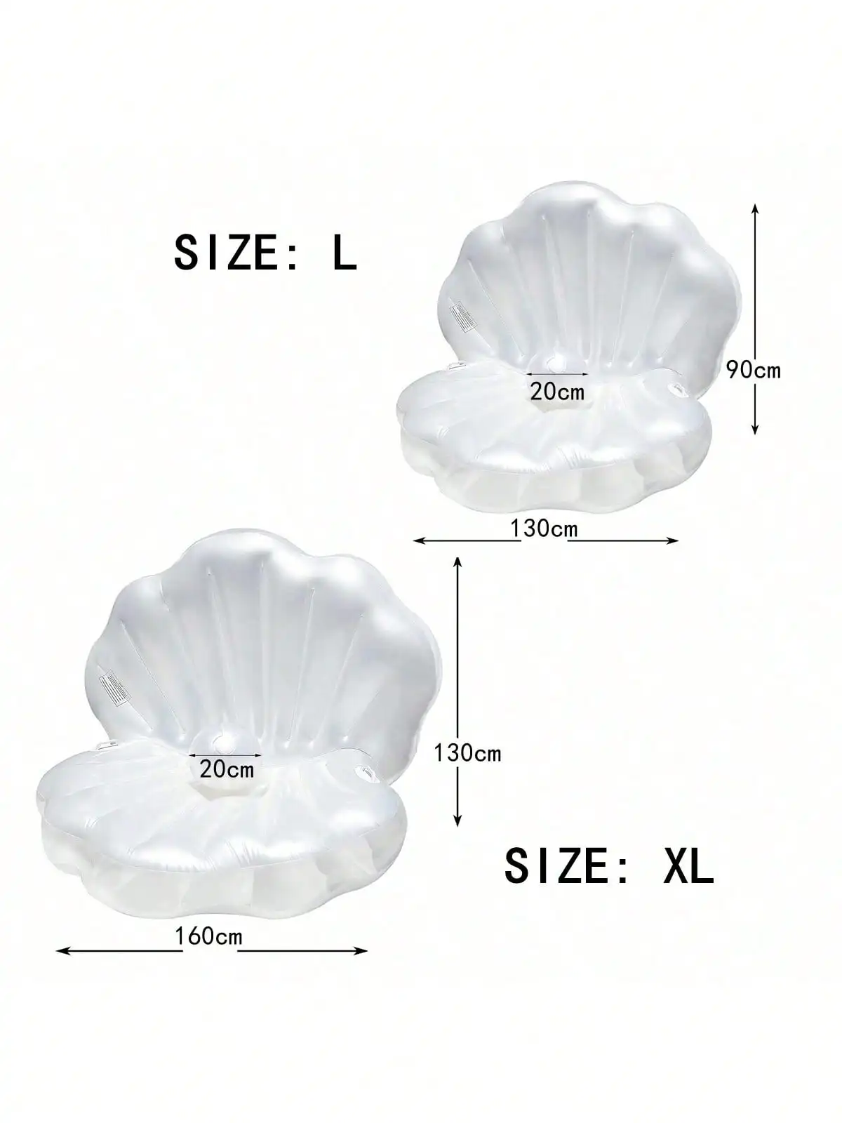 Inflatable Shell Shaped White PVC Seashell Pool Float, Blow Up Giant Clam Floatie with Pearl Ball, Shell Pool Floating Ride On