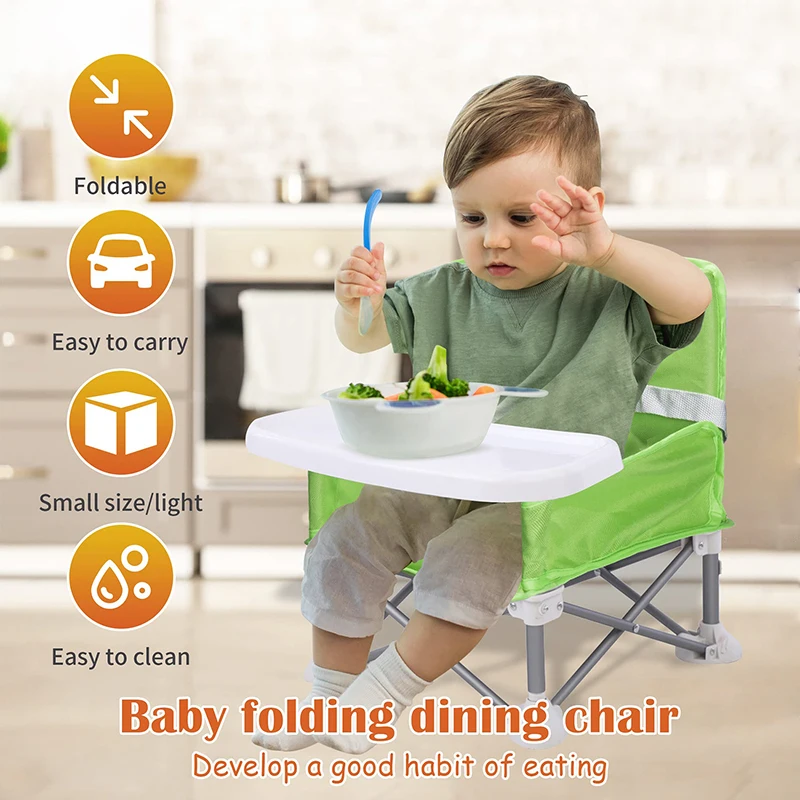 Baby Foldable Portable Dining Chair With Plate Seat Belt Children's Beach Chair Camping Child Comfortable Feeding Seat Baby