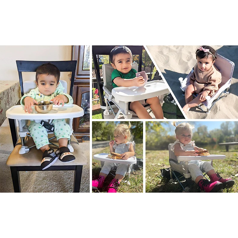 Baby Foldable Portable Dining Chair With Plate Seat Belt Children's Beach Chair Camping Child Comfortable Feeding Seat Baby