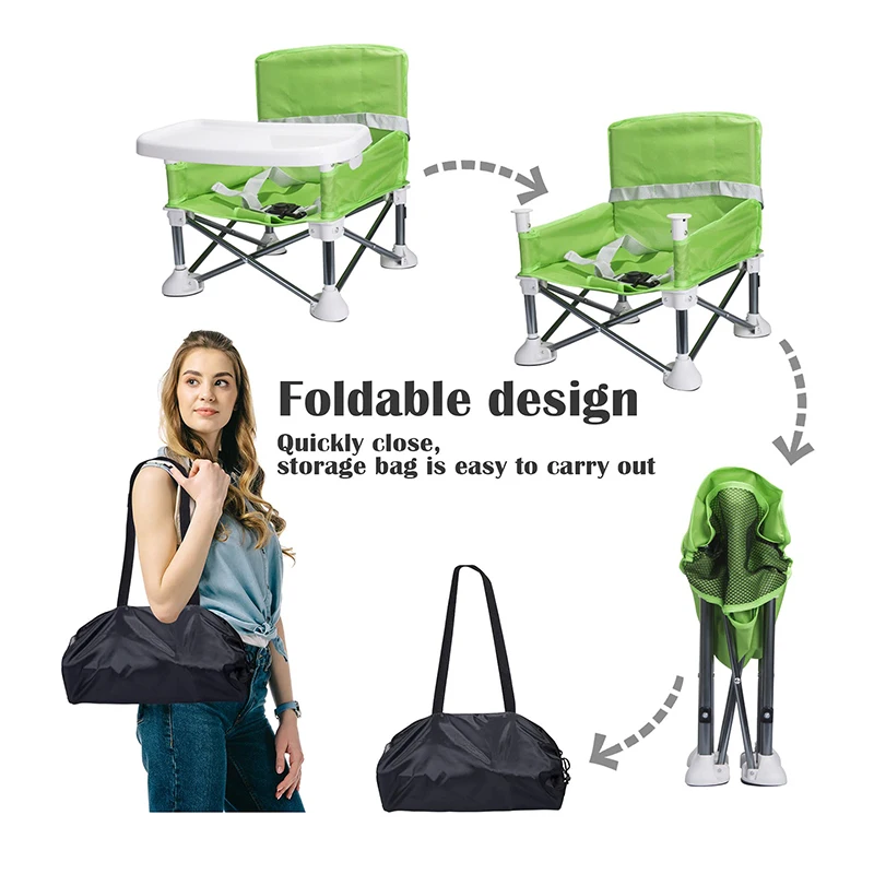 Baby Foldable Portable Dining Chair With Plate Seat Belt Children's Beach Chair Camping Child Comfortable Feeding Seat Baby
