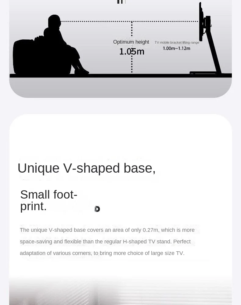 MOMO TV Floor Standing Stand Movable Living Room Bedroom Silver Wing With Wheels 55 Inch 65 Inch Vertical TV Stand
