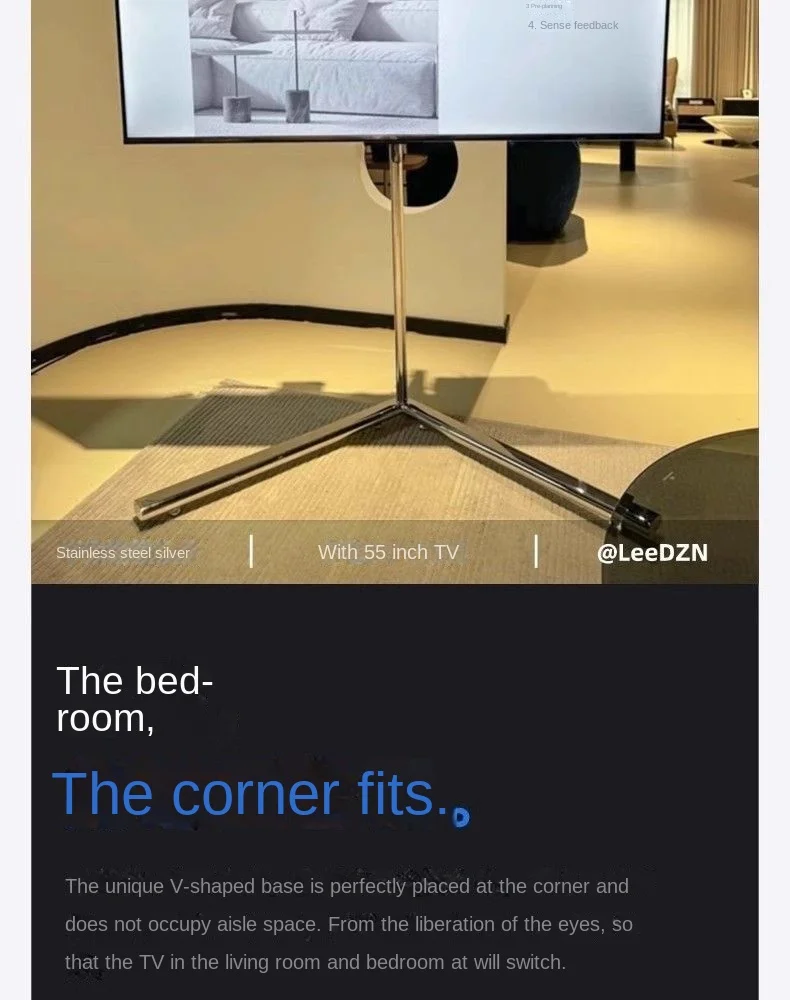 MOMO TV Floor Standing Stand Movable Living Room Bedroom Silver Wing With Wheels 55 Inch 65 Inch Vertical TV Stand