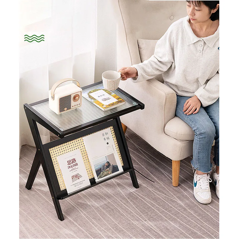Z Shaped Side Table Creative Tea Coffee Table With Rack For Household Sofa Corner Living Room Bedroom Small Apartment Supplies