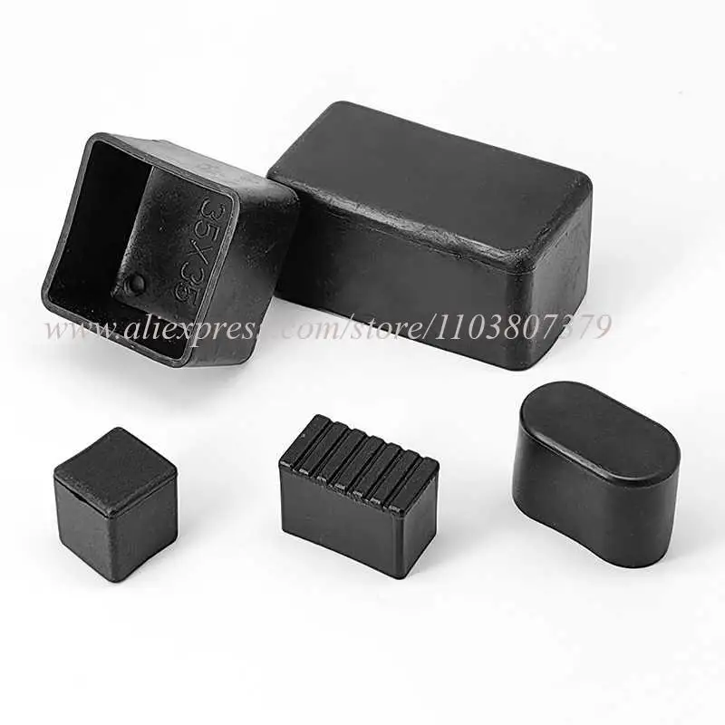 Furniture Tube End Covers Tips Non-slip Floor Protector Pads Pipe Plugs Square/Rectangle Black Chair Leg Caps Rubber Table Feet