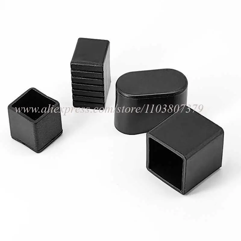 Furniture Tube End Covers Tips Non-slip Floor Protector Pads Pipe Plugs Square/Rectangle Black Chair Leg Caps Rubber Table Feet