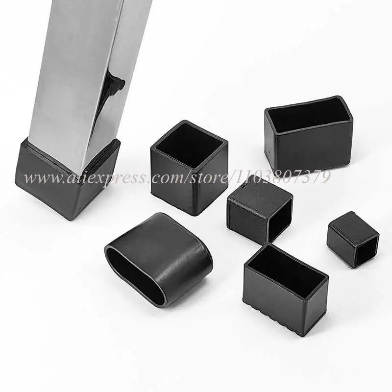 Furniture Tube End Covers Tips Non-slip Floor Protector Pads Pipe Plugs Square/Rectangle Black Chair Leg Caps Rubber Table Feet