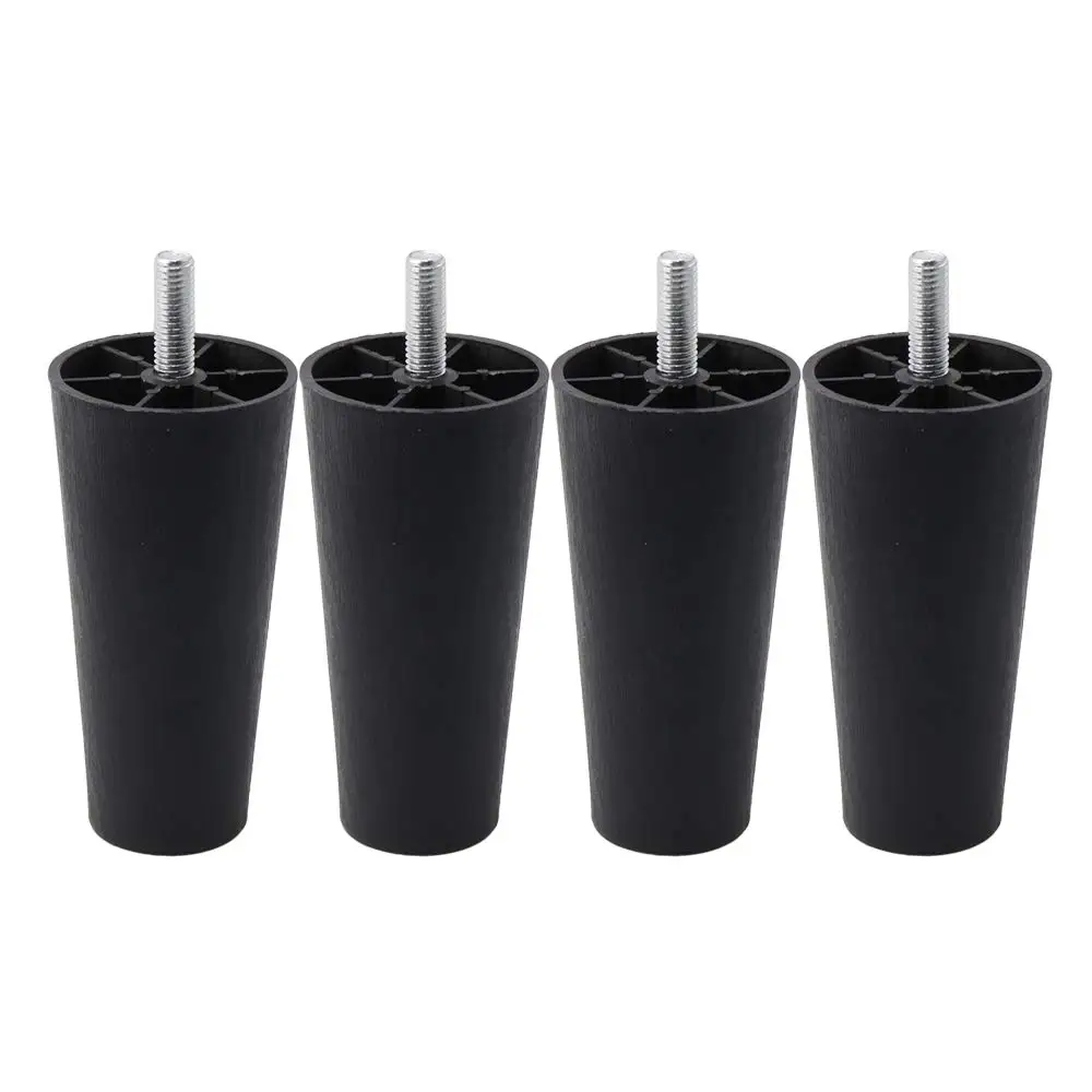 4Pcs Round Tapered Black Plastic Furniture Legs Feet with Mounting Plates M8*25 Thread Shank for Sofa and Chair 4 to12cm height