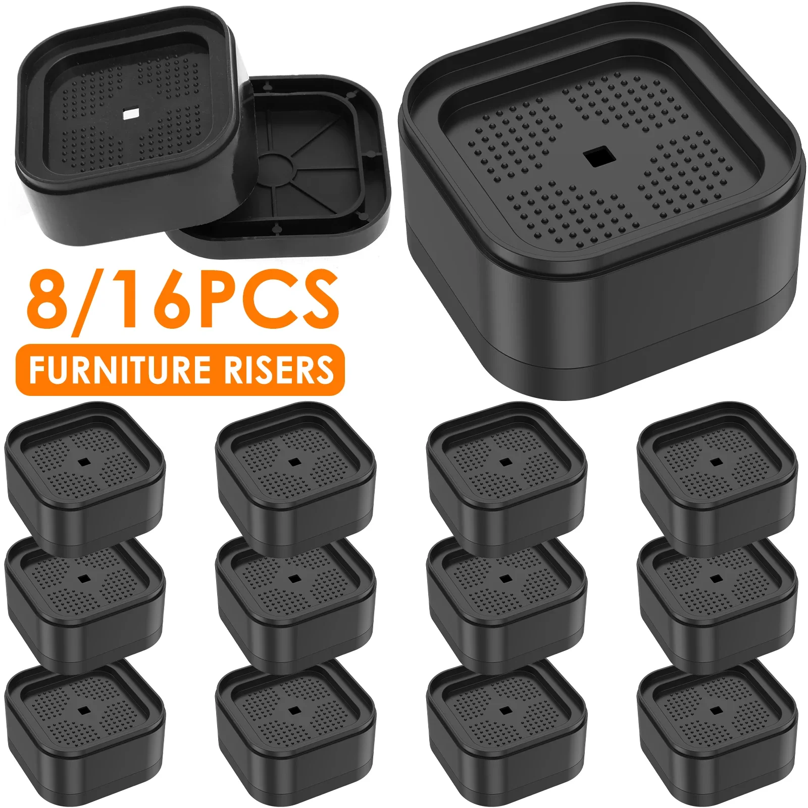 8/16 Pcs Furniture Risers Heavy Duty Bed Chair Table Heightening Foot Pad Non-slip Floor Protecto Furniture Feet Leg Lift