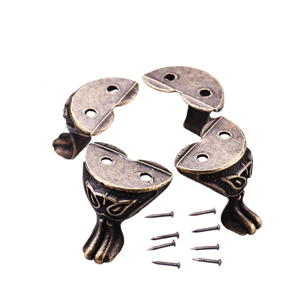4Pcs Furniture Leg Antique Alloy Box Wood Case Decorative Feet Leg Corner Furniture Part Durable Patas Para Mueble