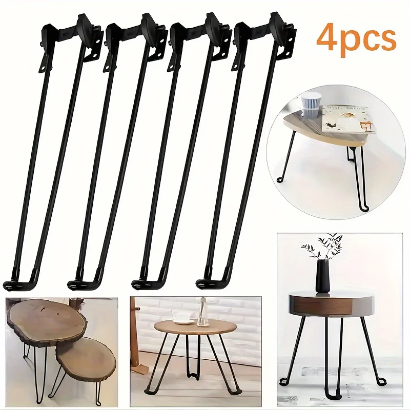 Heavy-Duty Collapsible Metal Hair Pin Table Legs Pads for DIY Projects and Home Furniture - Sturdy, Foldable, Assemble 