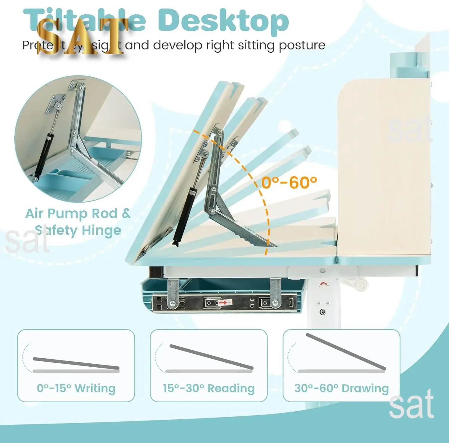 A Kids Desk and Chair Set,Height Adjustable Children School Study Table and Chair Set w/Tilt Desktop,Storage Drawer Hutch
