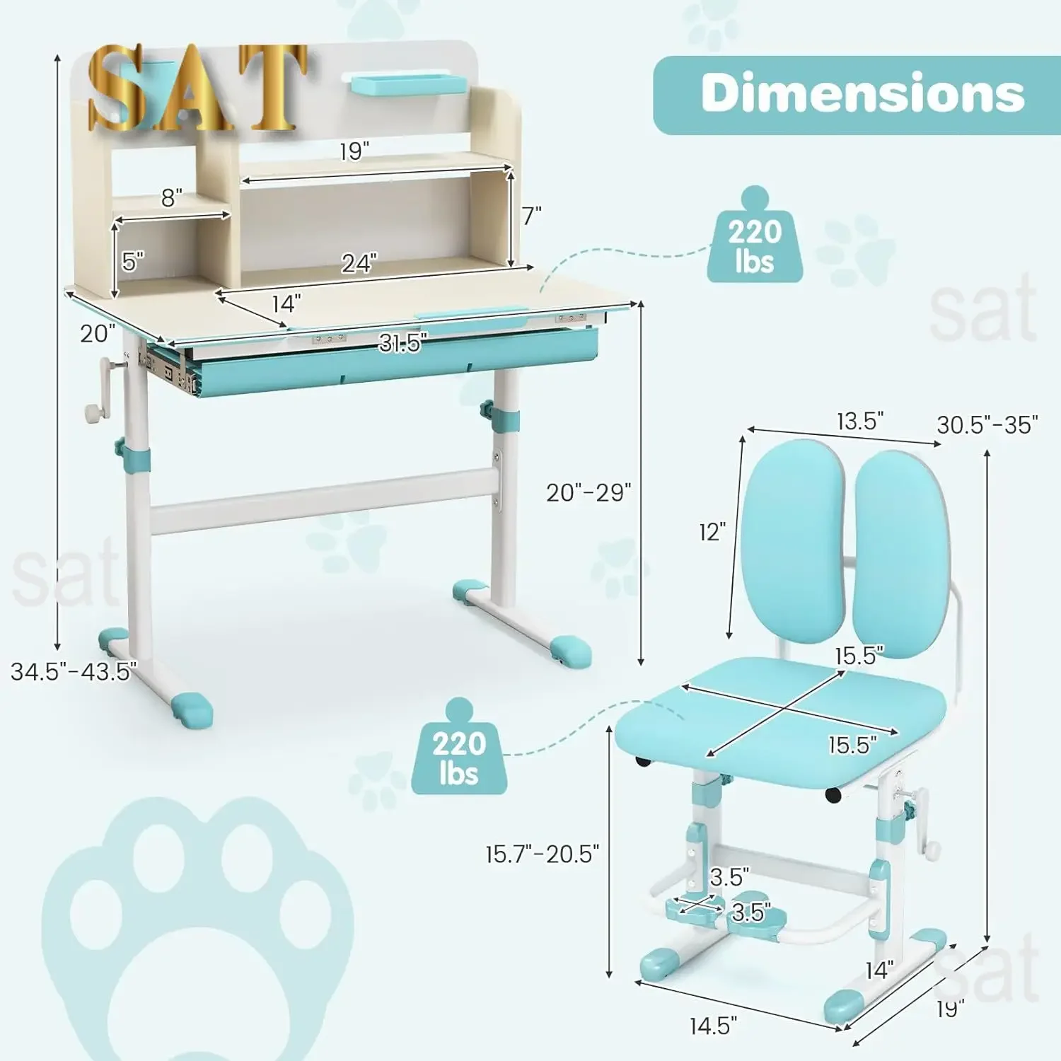 A Kids Desk and Chair Set,Height Adjustable Children School Study Table and Chair Set w/Tilt Desktop,Storage Drawer Hutch
