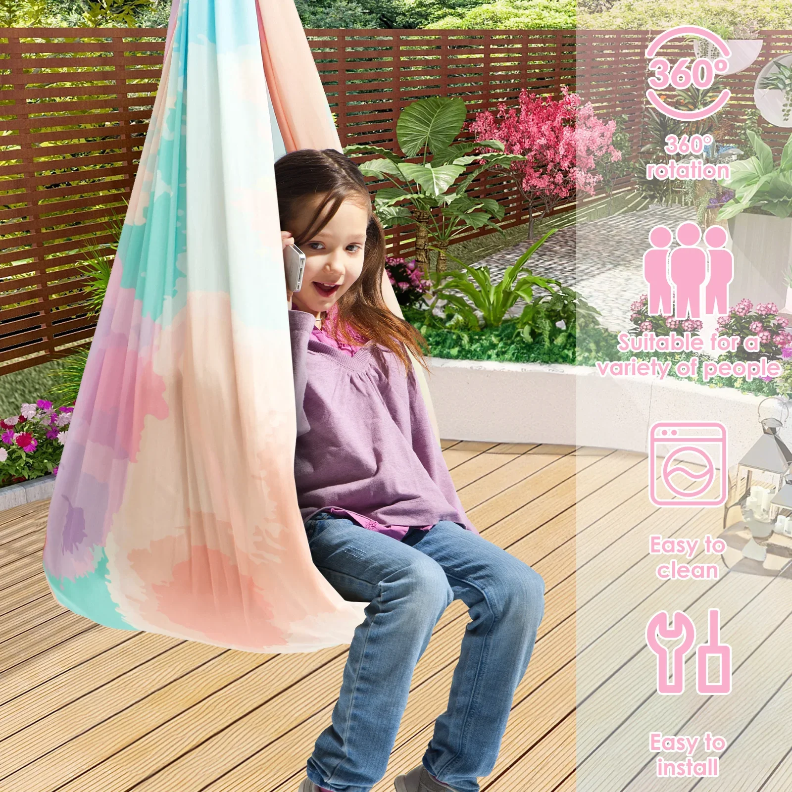 Sensory Swing Comfortable Kids Sensory Hammock Holds up to 200 lbs Indoor Cuddle Swing with 360° Swivel Hardware for Children