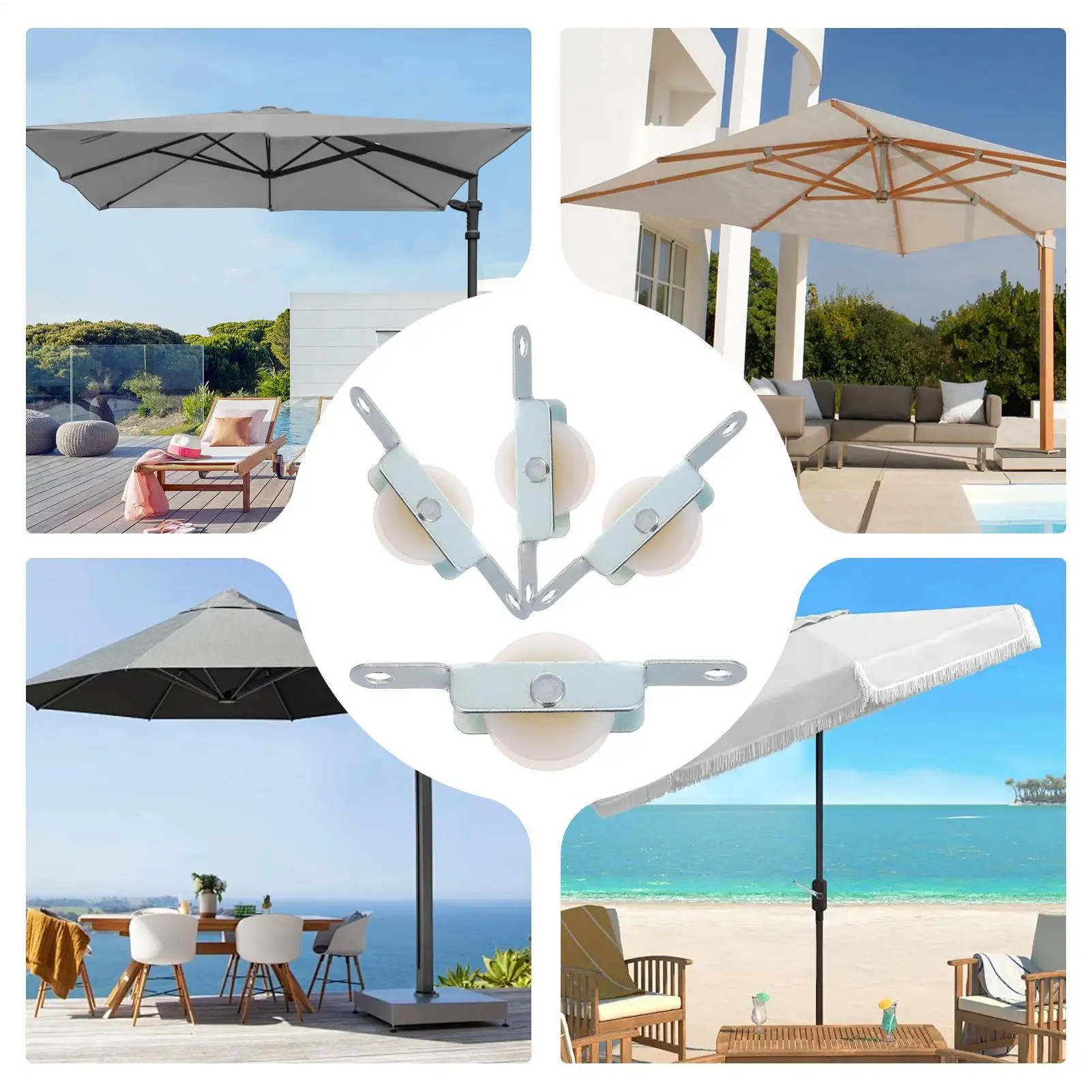 4pcs Patio Umbrella Rope Pulley Bracket Parasol Rope Sliding Bracket Replacement Parts Umbrella Steel Furniture Door Rollers
