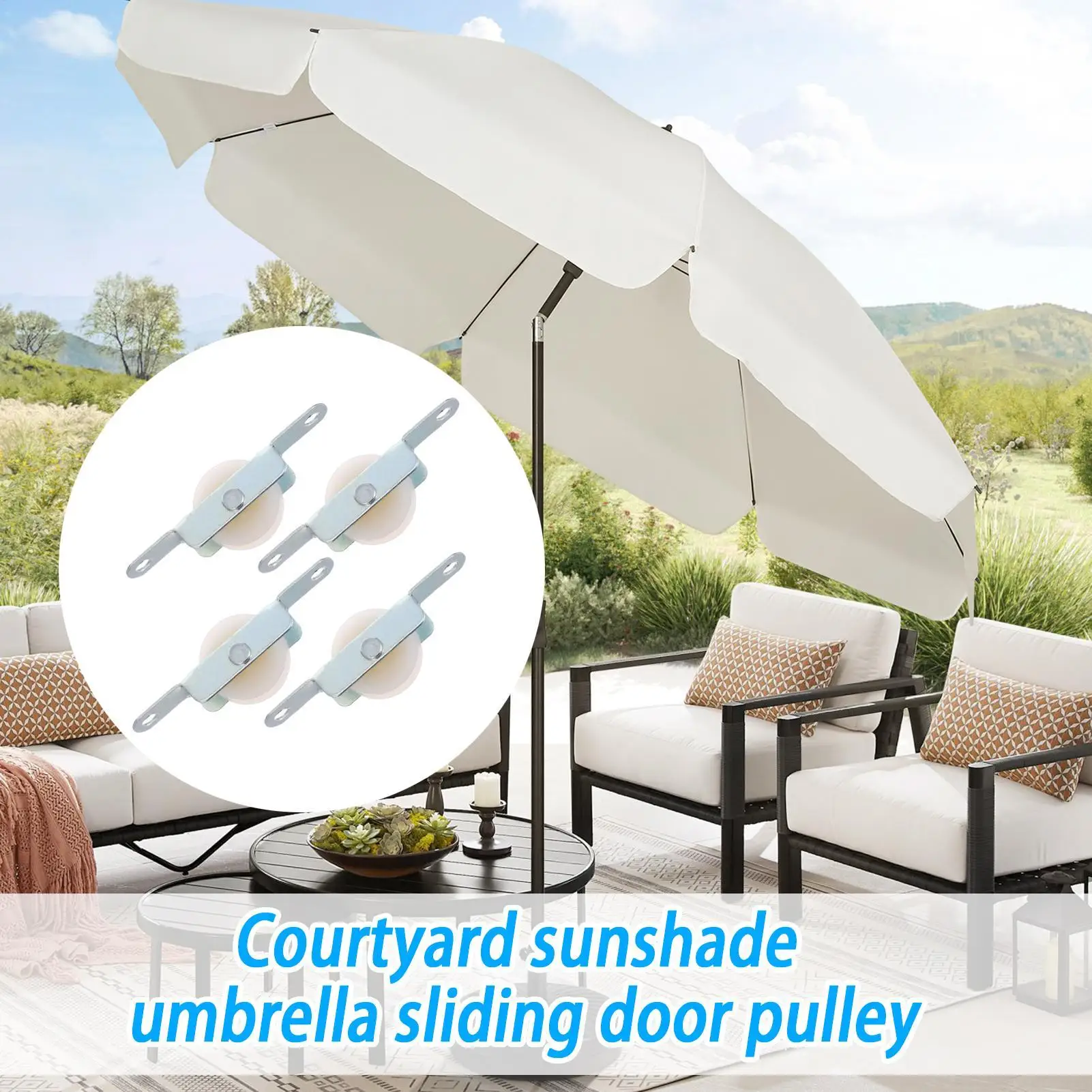 4pcs Patio Umbrella Rope Pulley Bracket Parasol Rope Sliding Bracket Replacement Parts Umbrella Steel Furniture Door Rollers