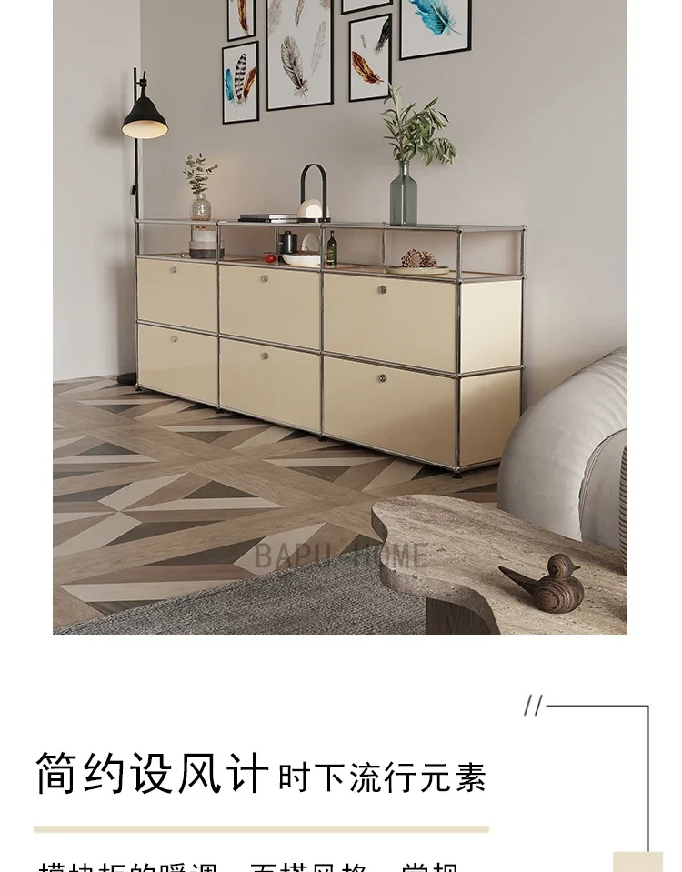 Modern Module Living Room Cabinet Stainless Steel TV Cabinet Storage Combination Sideboard Chest of Drawers Customizable Wooden