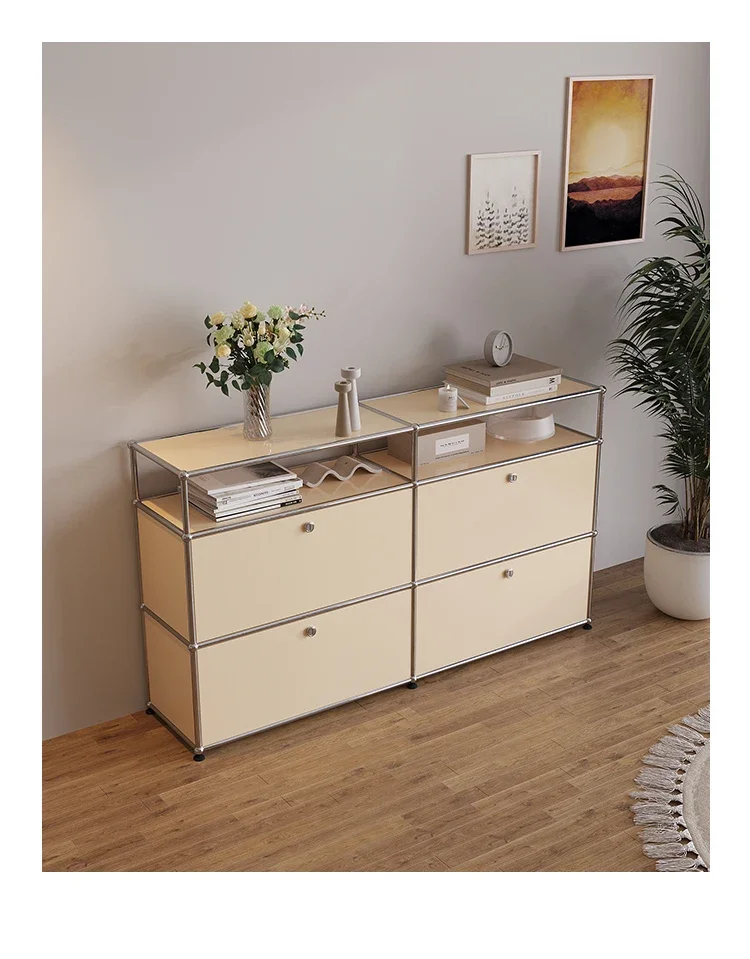 Modern Module Living Room Cabinet Stainless Steel TV Cabinet Storage Combination Sideboard Chest of Drawers Customizable Wooden