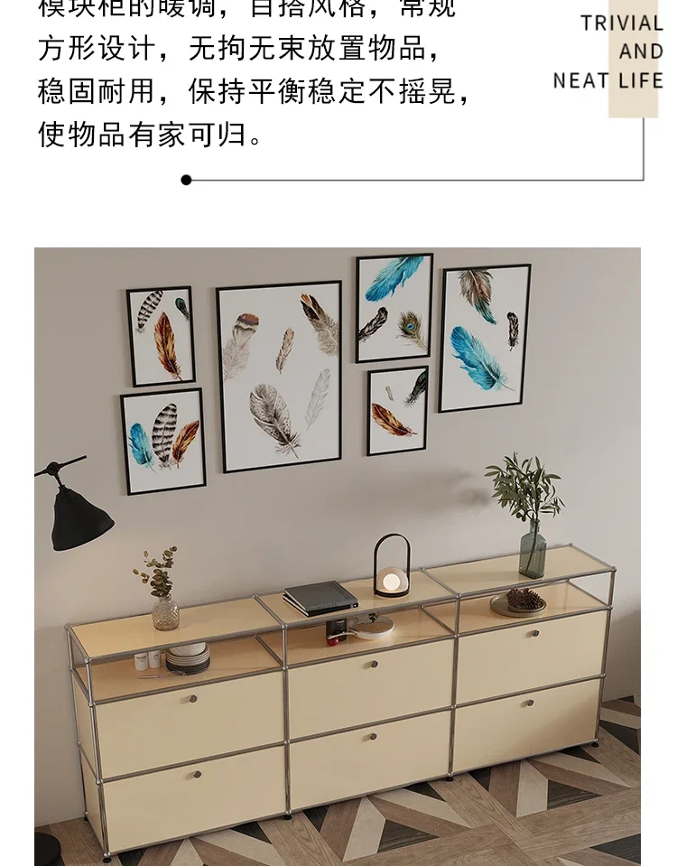 Modern Module Living Room Cabinet Stainless Steel TV Cabinet Storage Combination Sideboard Chest of Drawers Customizable Wooden