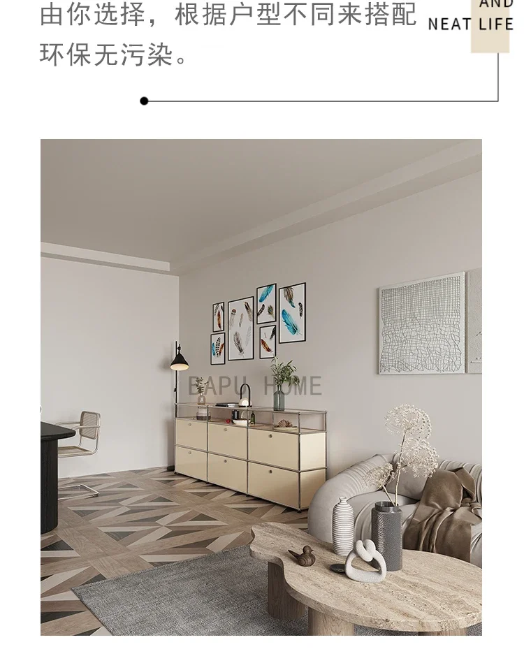 Modern Module Living Room Cabinet Stainless Steel TV Cabinet Storage Combination Sideboard Chest of Drawers Customizable Wooden