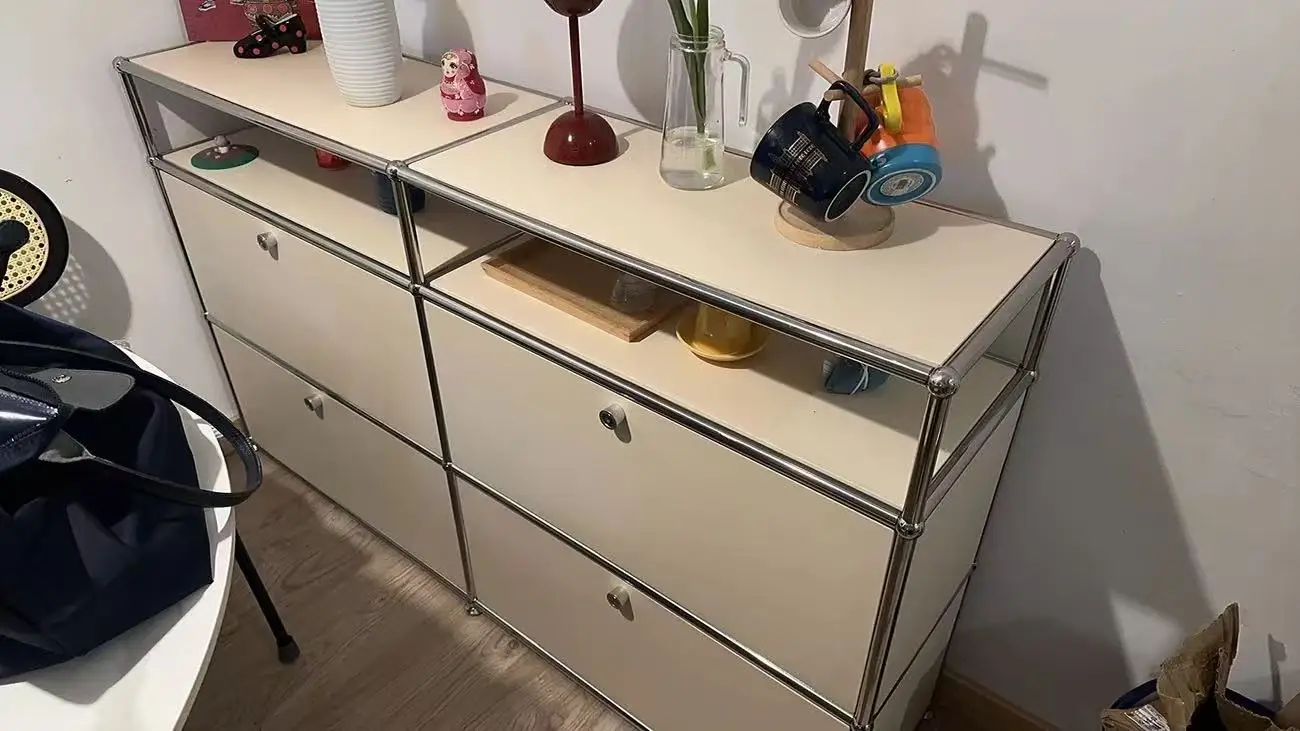 Modern Module Living Room Cabinet Stainless Steel TV Cabinet Storage Combination Sideboard Chest of Drawers Customizable Wooden