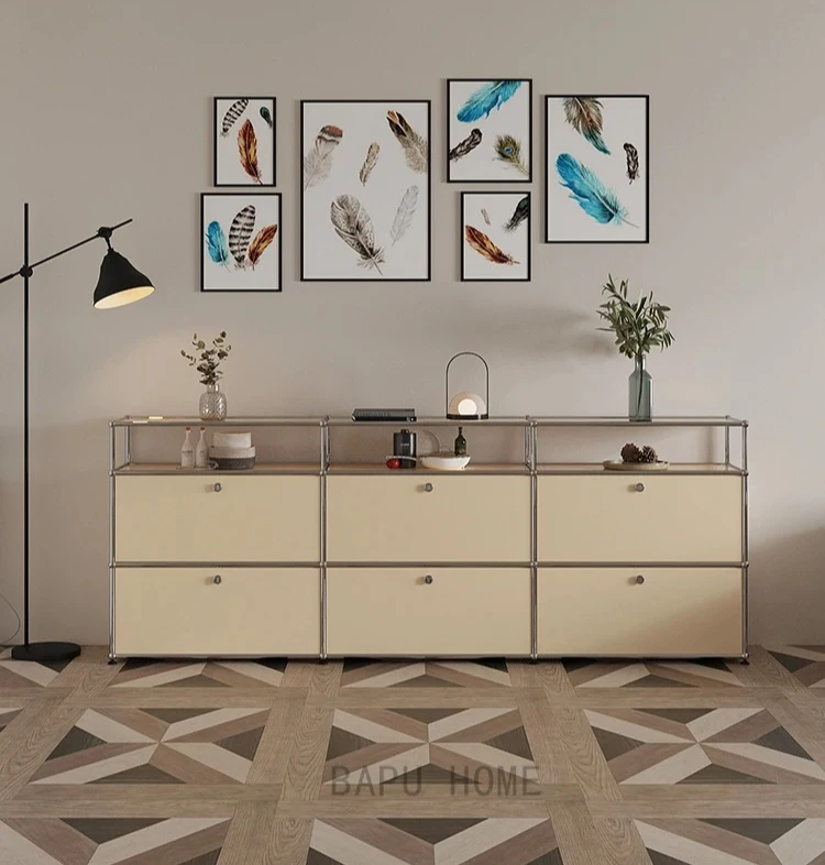 Modern Module Living Room Cabinet Stainless Steel TV Cabinet Storage Combination Sideboard Chest of Drawers Customizable Wooden