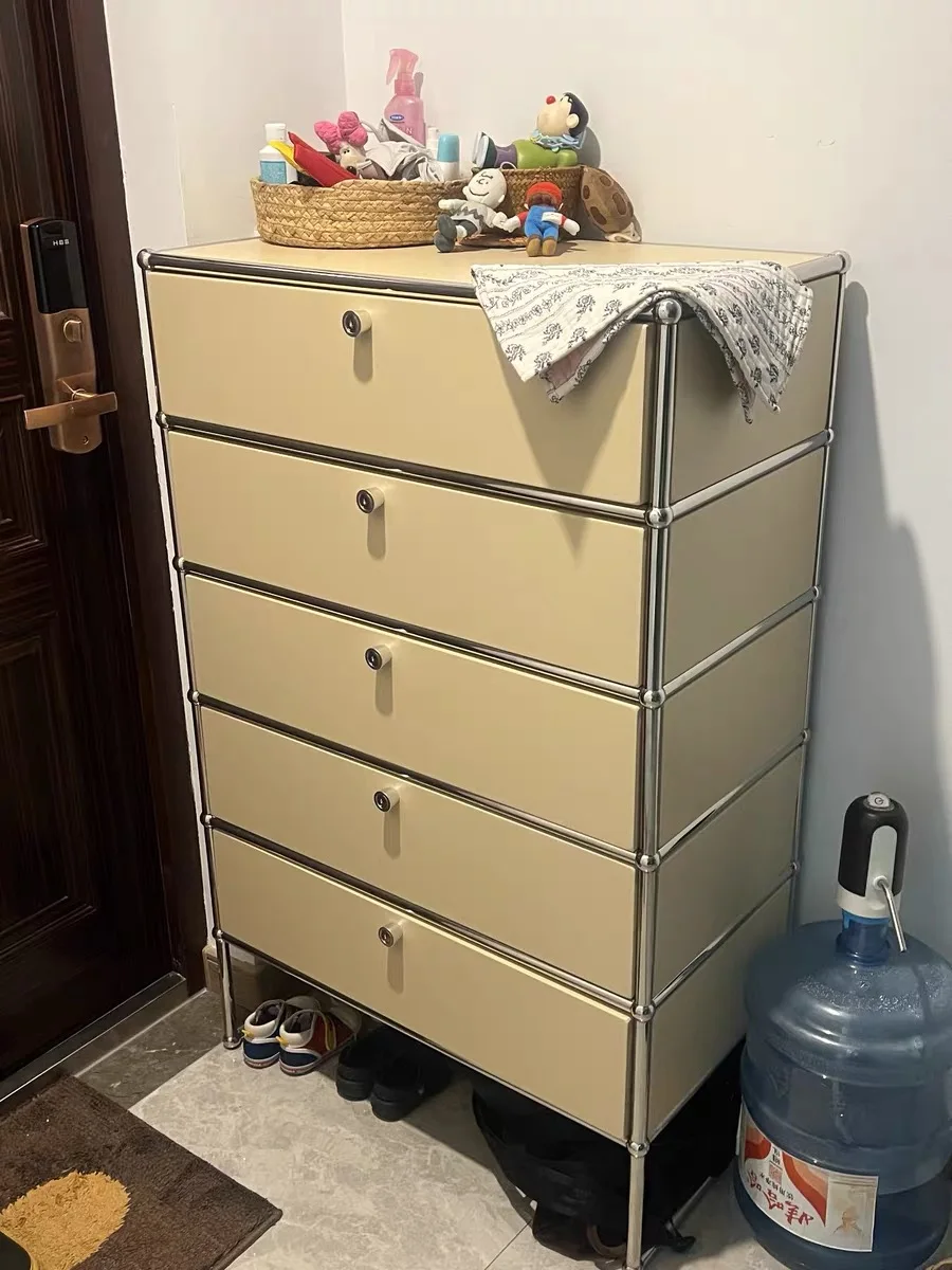 Modern Module Living Room Cabinet Stainless Steel TV Cabinet Storage Combination Sideboard Chest of Drawers Customizable Wooden