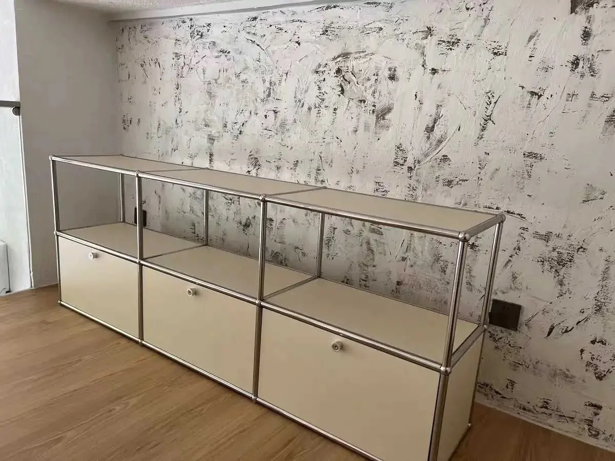 Modern Module Living Room Cabinet Stainless Steel TV Cabinet Storage Combination Sideboard Chest of Drawers Customizable Wooden