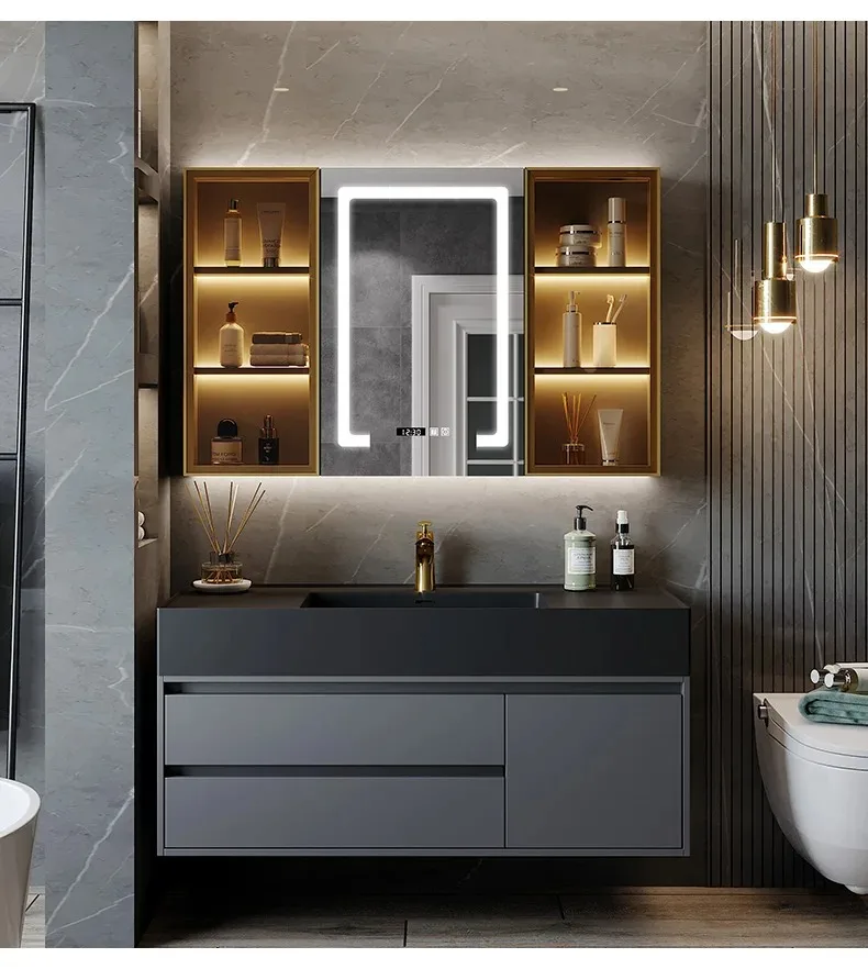 Wooden Organizer Bathroom Cabinets Wall Mounted Luxury Organiser Bathroom Cabinets Storage Mirror Armario De Banheiro Furniture