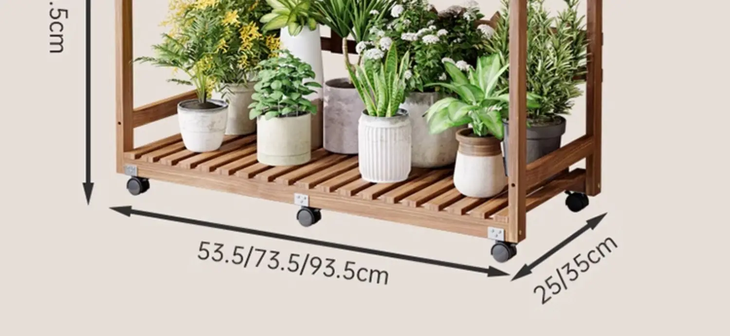 Modern Wooden Tiered Plant Stand with Wheels Multi-Level Flower Shelf for Balcony Space Saving Garden Display Rack Organizer