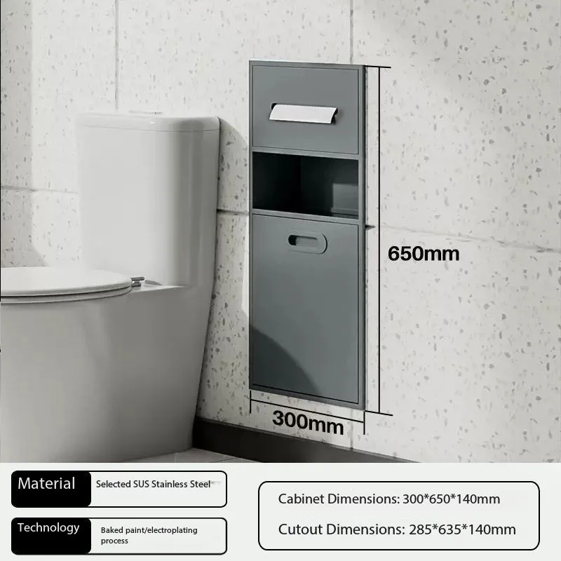 Stainless steel niche toilet toilet embedded trash can tissue bathroom storage cabinet available