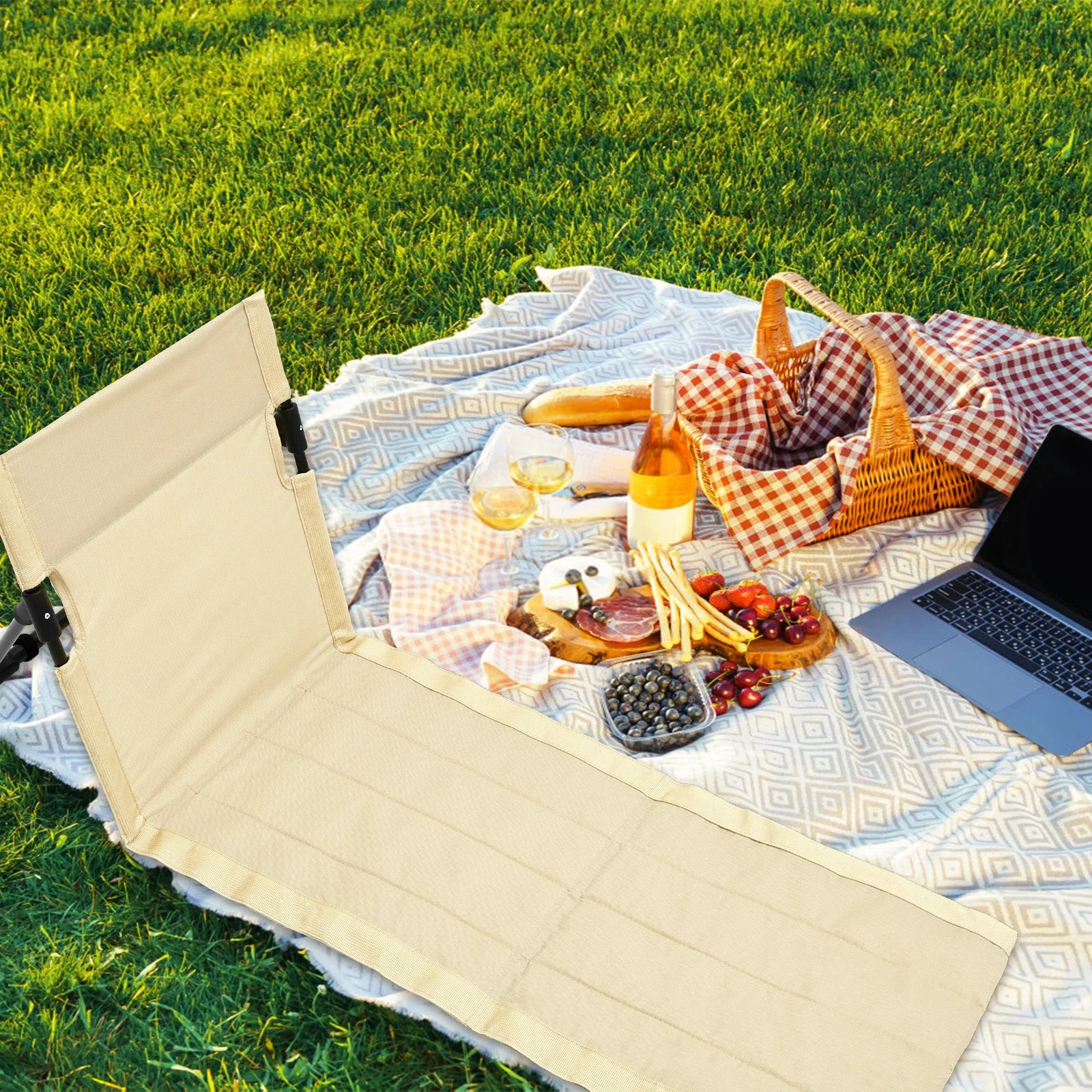 Outdoor Foldable Camping Chair Oxford Cloth Camping Floor Chair Garden Park Single Lazy Chair Backrest Cushion Picnic Back Chair