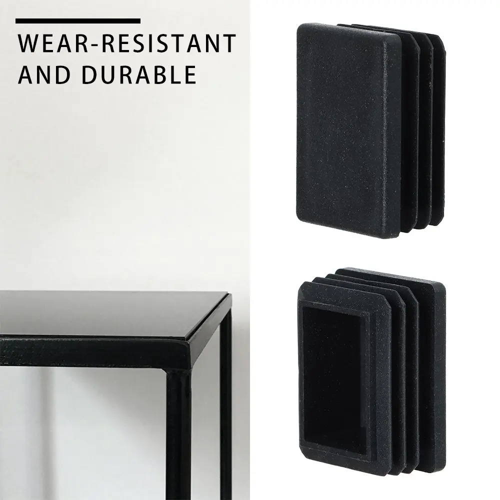 10Pcs Plastic Black Chair Feet Tube Cap Furniture Non-slip Foot Protective Pad Steel Rectangular Tube Plug Dust-Proof Foot Cover