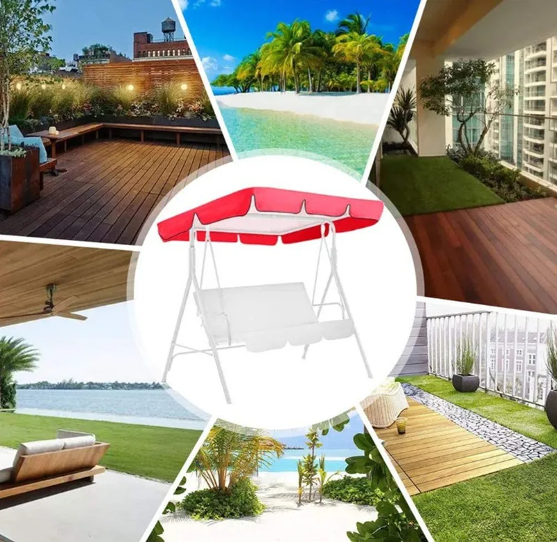 2-Piece Terrace Swing Chair Top Rain Cover Rain Pleated Park Rain Cover Outdoor Dust Cover Waterproof Swing Seat 142x120x18cm