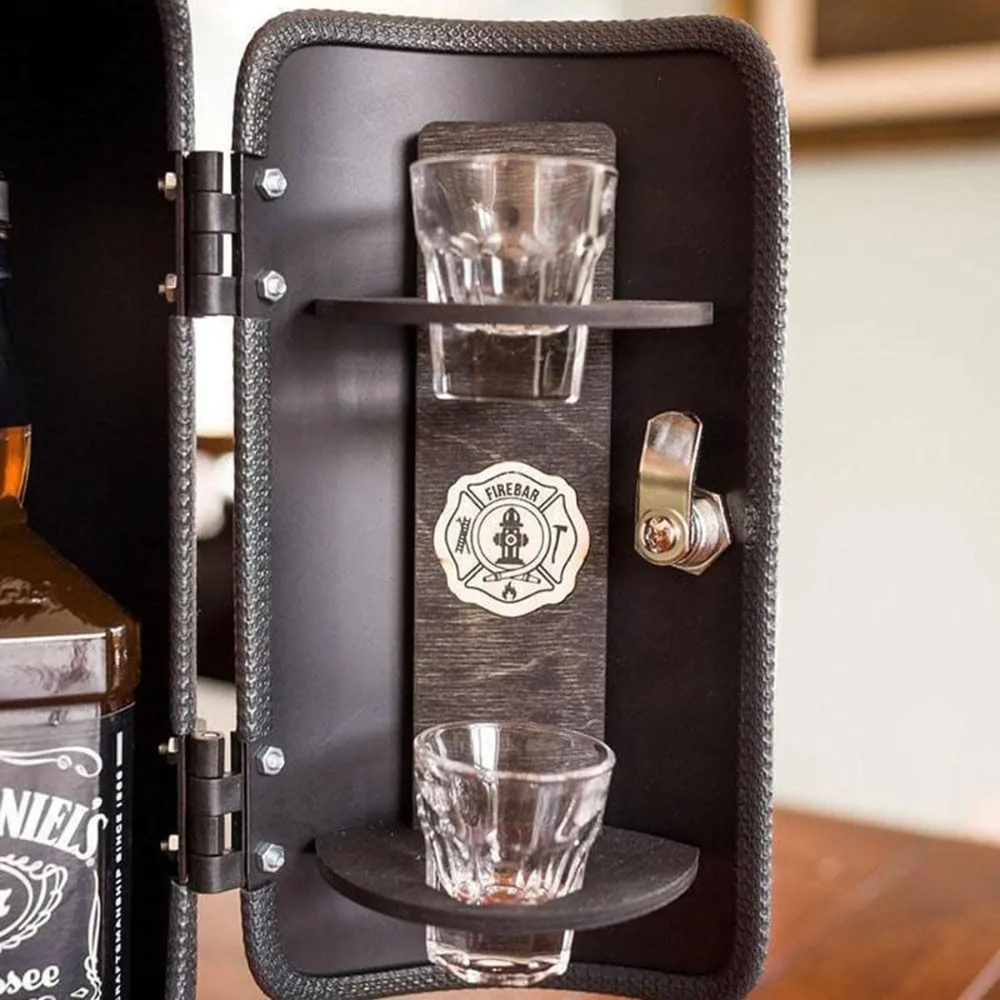 Creative Portable Liquor Cabinet Metal Red/Black Bottle Holder Fire Extinguisher Storage System Bar