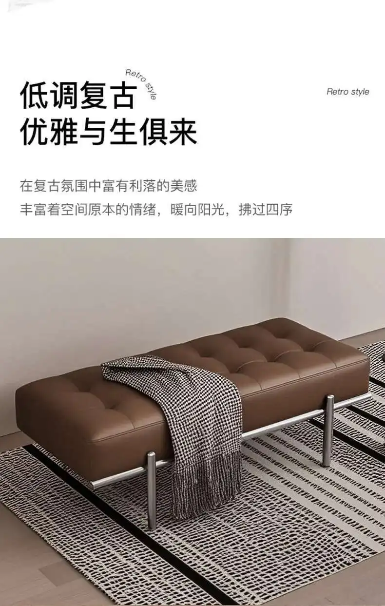 Entrance Porch Soft Shoe Bench Living Room Sofa Bench Bedroom Bed End Bench Metal Frame Integrated Benchs Minimalist Furniture