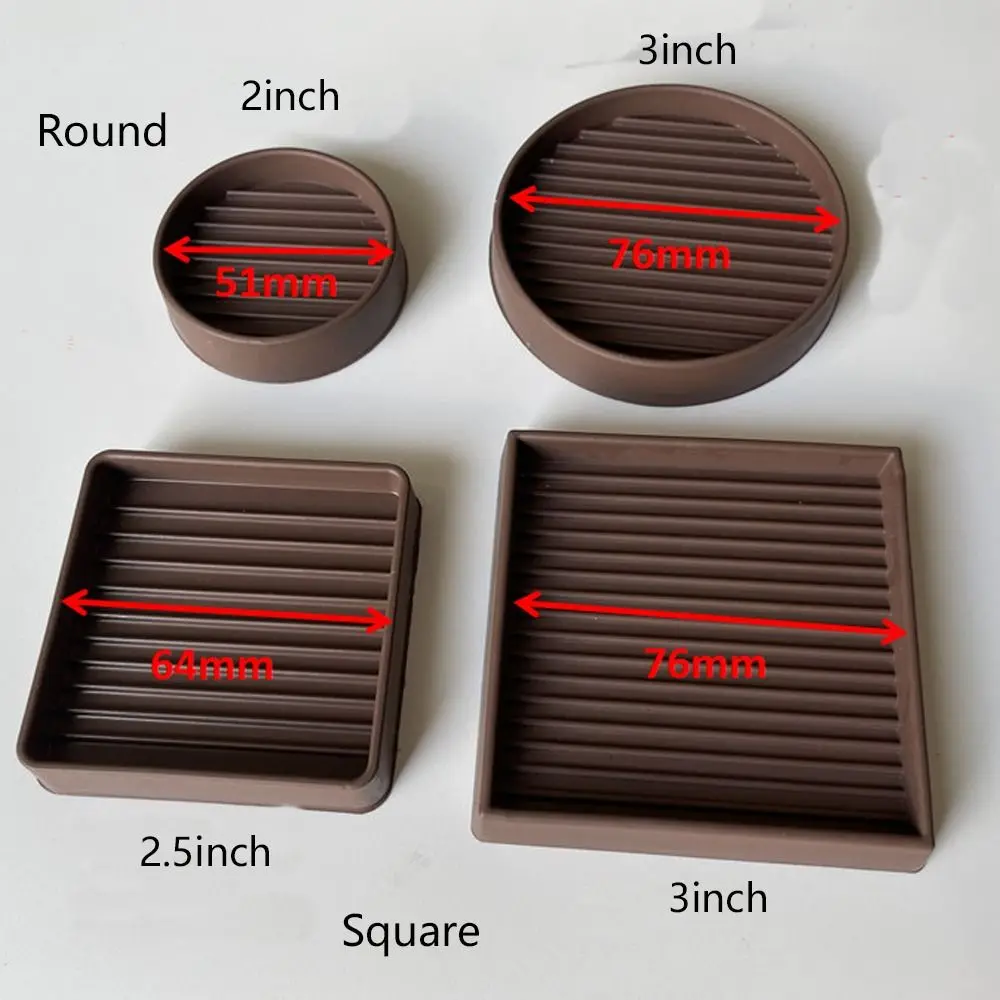 4Pcs/set Non Slip Furniture Pads Square Round Rubber Furniture Caster Cups Bed Couch Chair Feet Stoppers