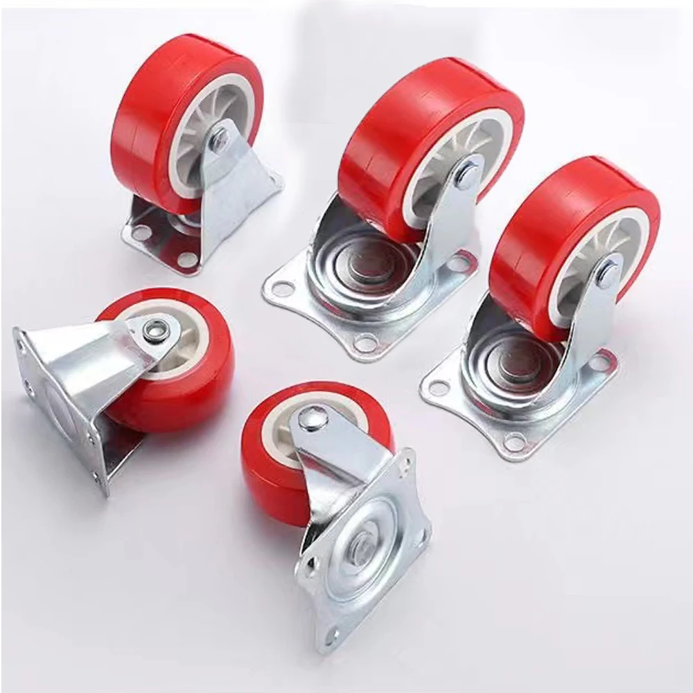 2 ⁄ 4 Quiet Small Casters, Universal Wheels, 1.97' Rotating Casters, Red Fixed Wheels, for Wheelbarrows, Furniture Project Carts