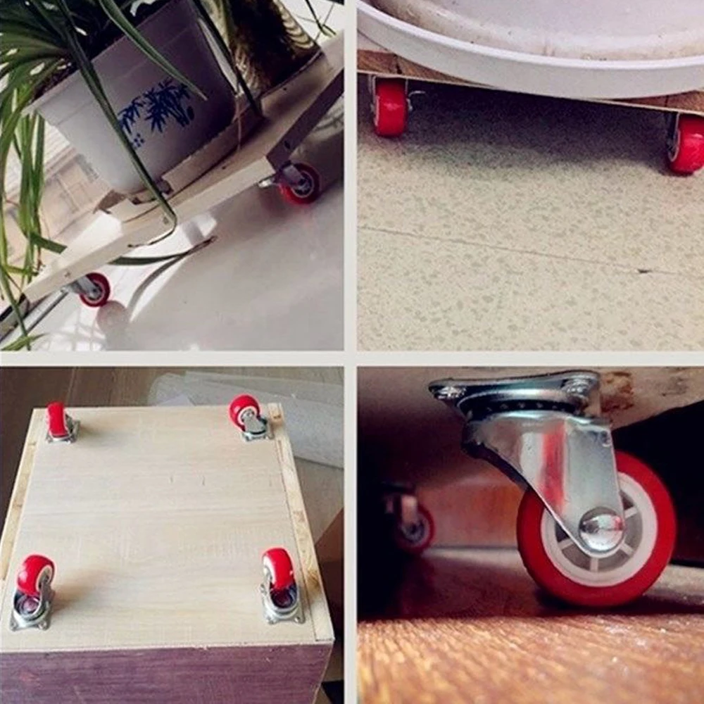 2 ⁄ 4 Quiet Small Casters, Universal Wheels, 1.97' Rotating Casters, Red Fixed Wheels, for Wheelbarrows, Furniture Project Carts