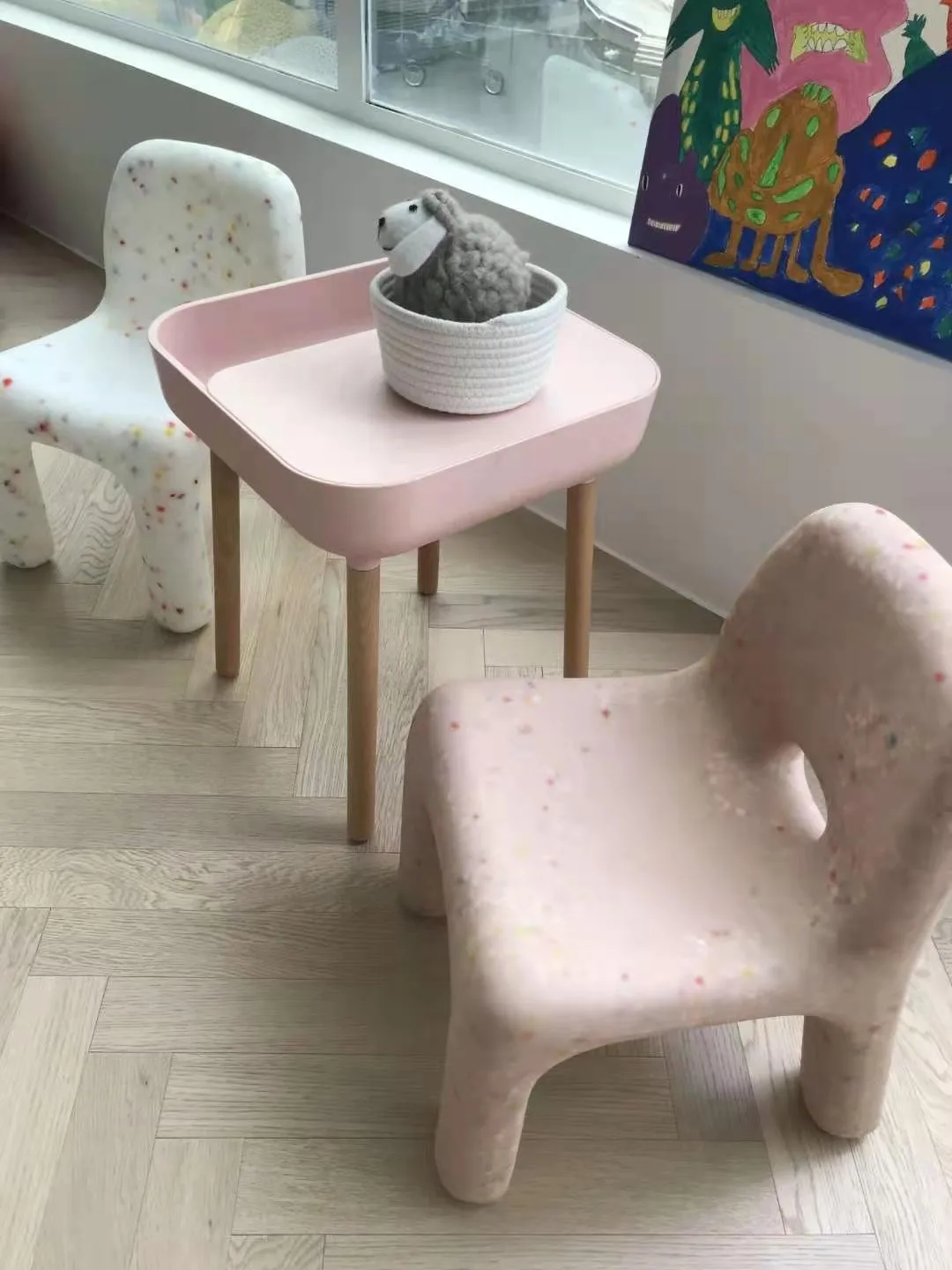Nordic Furniture Design Table Chairs PE Mobile Chair Home Plastic Study Small Desk Stool Portable Backrest Stools Customized