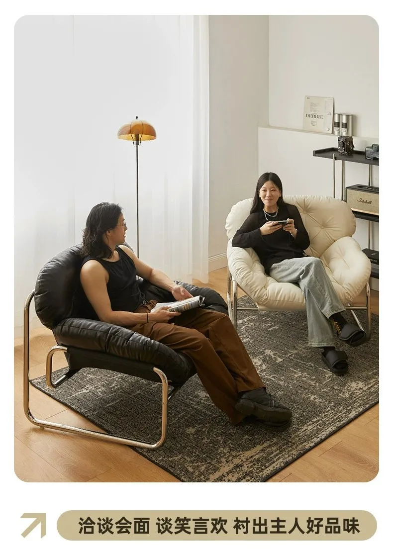 Single Sofa Chair Minimalist Light Luxury Living Room Lazy Casual Cream Medieval Bauhaus Style Retro Chair