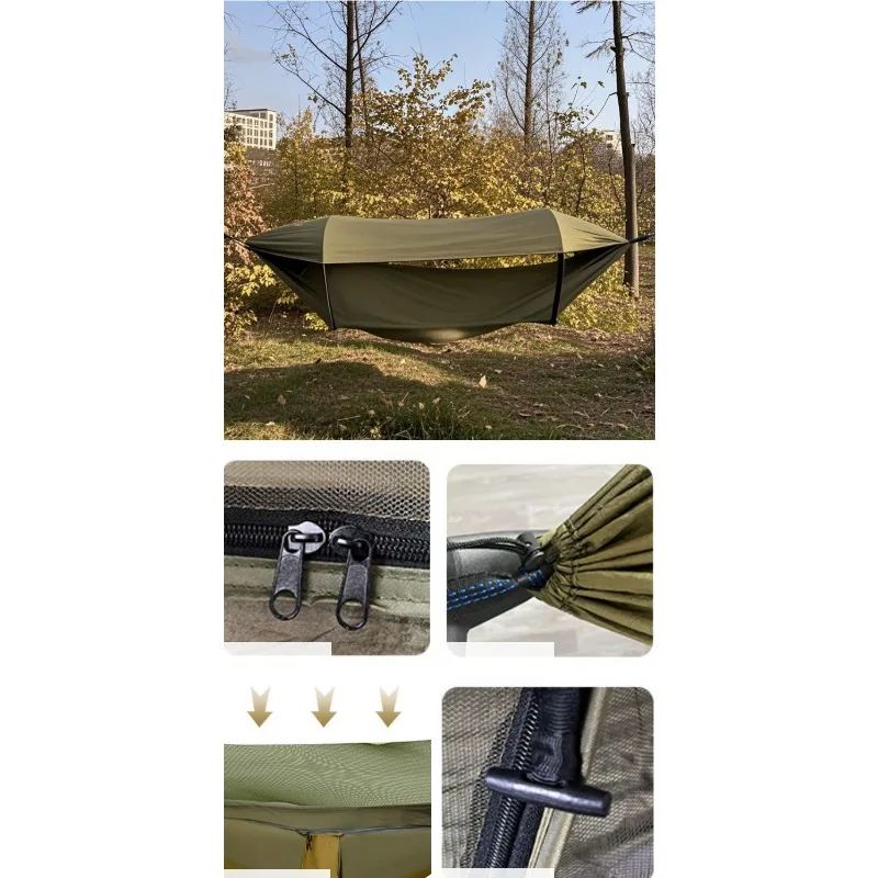 Double Hammock Outdoor Anti-Rollover with Mosquito Net Portable Nylon Camping Swing Bed & Sun Shelter for Backyard/Beach/Travel