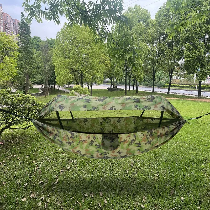 Double Hammock Outdoor Anti-Rollover with Mosquito Net Portable Nylon Camping Swing Bed & Sun Shelter for Backyard/Beach/Travel