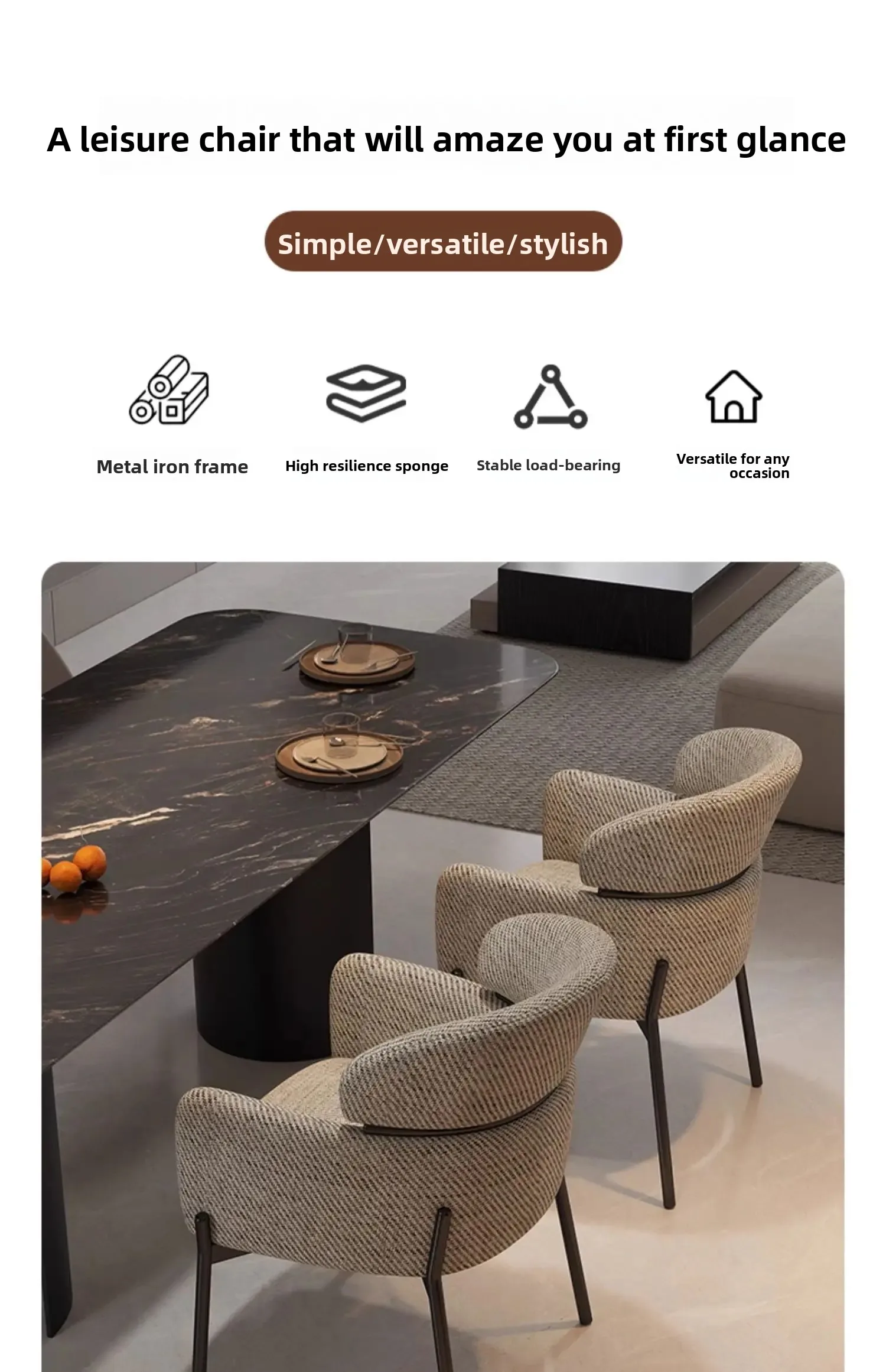 Italian Minimalist Casual Chair Light Luxury Home Retro Kitchen Dining Chair Light Luxury High-end Nordic Dining Table Backrest