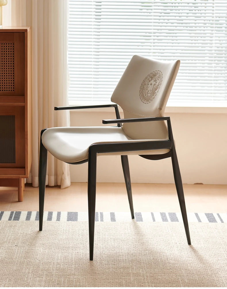 Italian Light Luxury Dining Chair Home Iron Backrest Stool Saddle Leather Armchair Hotel Negotiation Chair Restaurant Chair