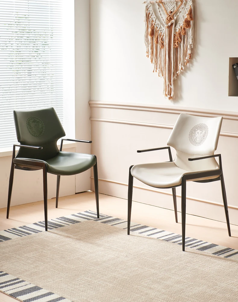 Italian Light Luxury Dining Chair Home Iron Backrest Stool Saddle Leather Armchair Hotel Negotiation Chair Restaurant Chair
