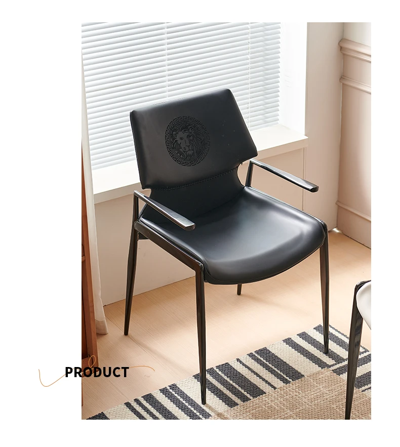 Italian Light Luxury Dining Chair Home Iron Backrest Stool Saddle Leather Armchair Hotel Negotiation Chair Restaurant Chair