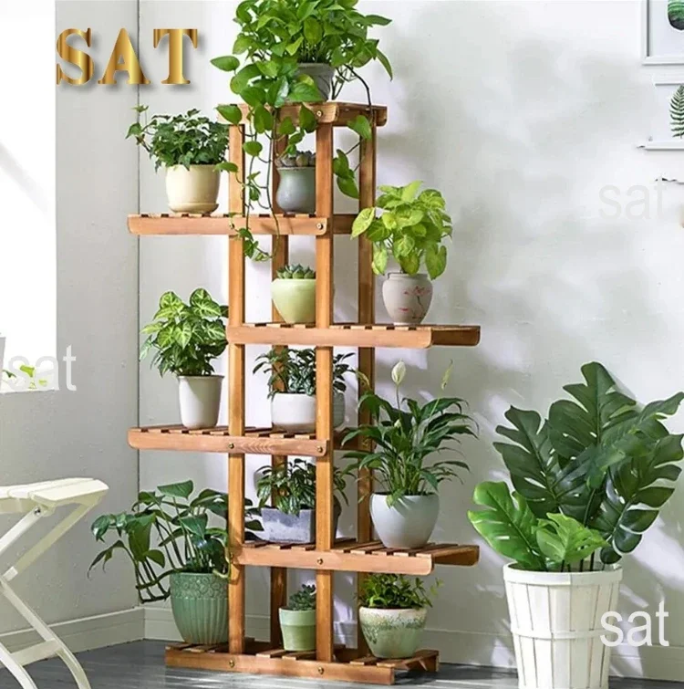 L # Reinforced 52" Tall 6 Tier Wood Plant Stand Corner Shelf Flower Rack Garden Home